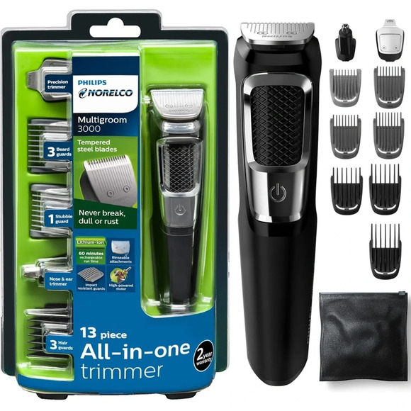 Norelco Philips Multigroomer All-in-One Trimmer Series 3000, 13 Piece Kit - Picture 1 of 8